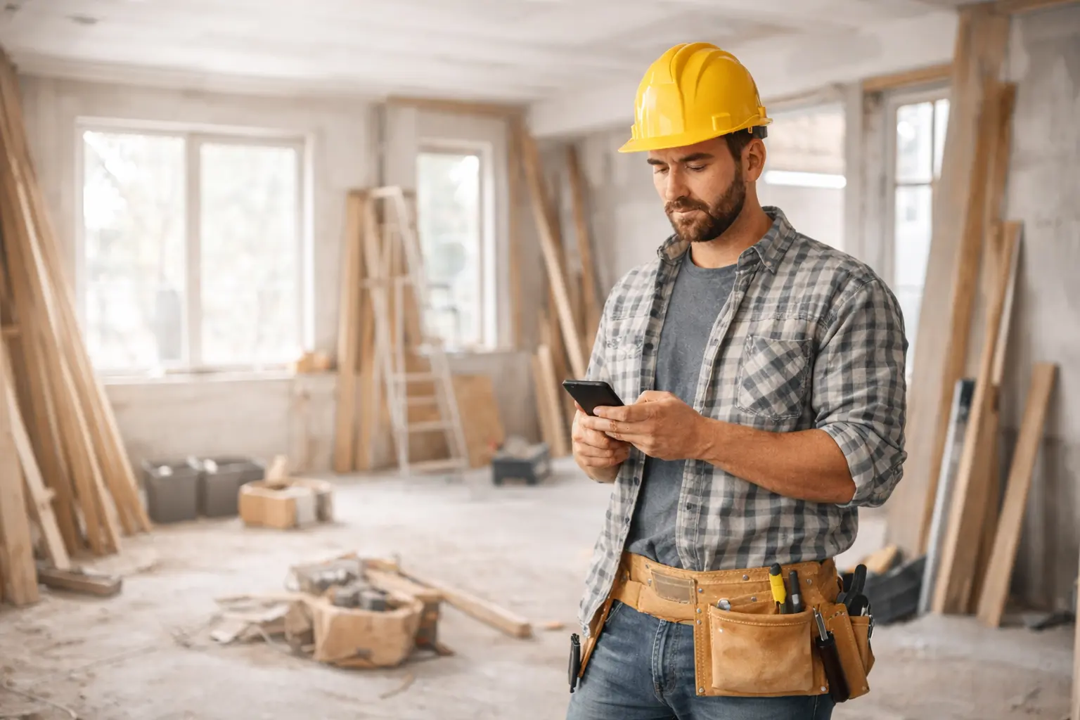 Artisan sur chantier avec casque